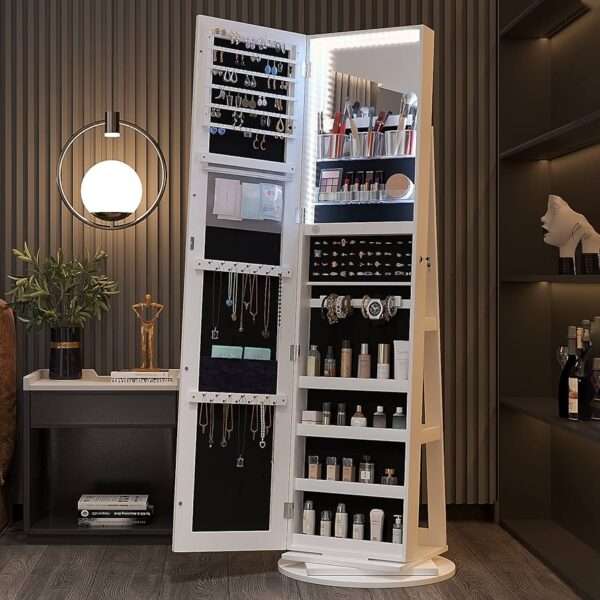 Gabinete Joyero con Espejo Giratorio 360° – Blanco